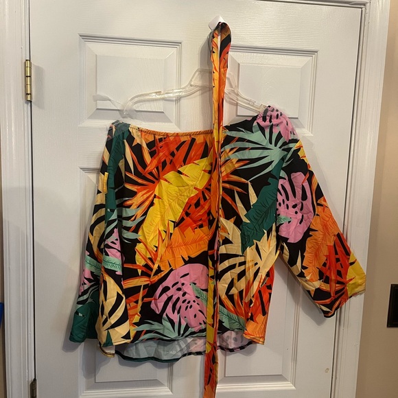 Women's Plus Size Tropical Loose Relaxed Fit One Shoulder Asymmetrical Top 14W - Picture 6 of 8